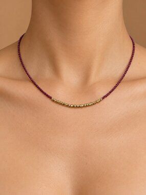 Natural Ruby & Golden Pyrite Beaded Necklace